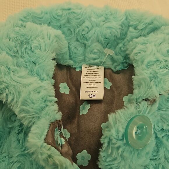 HP Little Me Toddler Girl Faux Fur Spring Jacket 12 Months Light Aqua - Picture 8 of 16